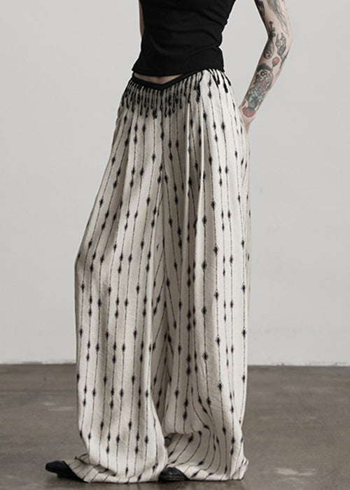 Pants Thin Pockets Original Print Design White Patchwork Cotton