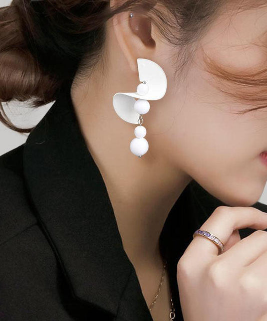 White Design Earrings Silver Original Sterling Drop