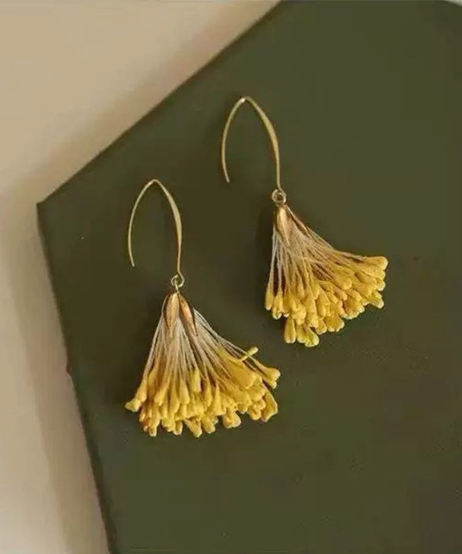 Earrings Yellow Alloy Floral Holiday Design Original Drop