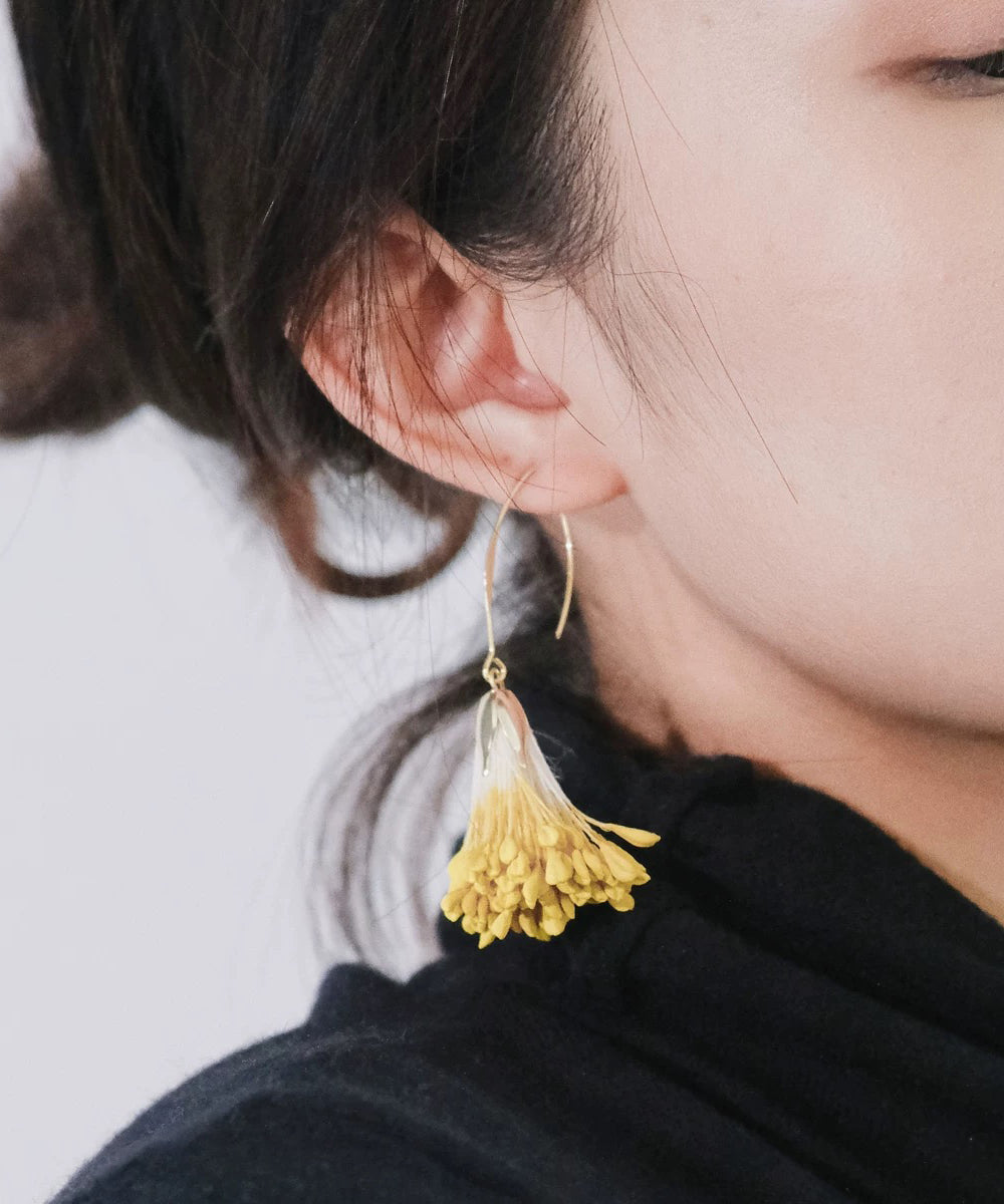 Earrings Yellow Alloy Floral Holiday Design Original Drop