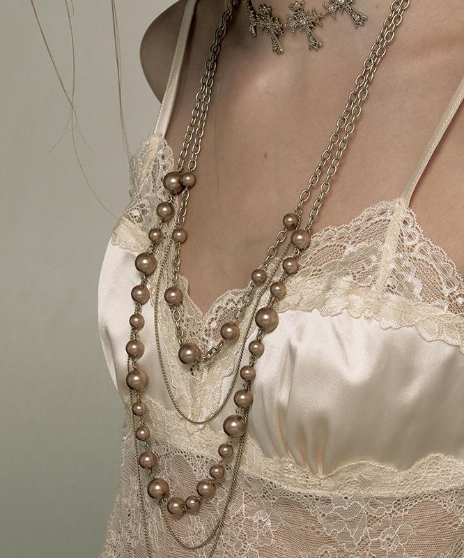Alloy Double-Layer Pearl Lariat Original Necklace Gold