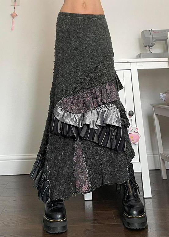 Skirts Original Summer Patchwork Ruffled Asymmetrical Grey Cotton