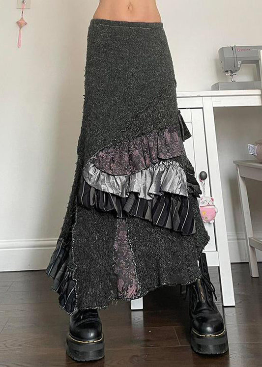 Skirts Original Summer Patchwork Ruffled Asymmetrical Grey Cotton