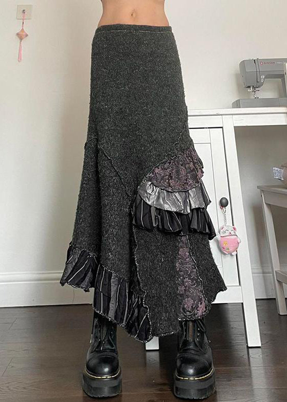Skirts Original Summer Patchwork Ruffled Asymmetrical Grey Cotton