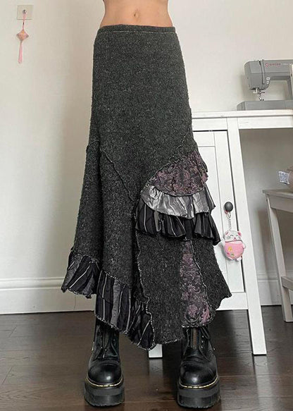 Skirts Original Summer Patchwork Ruffled Asymmetrical Grey Cotton
