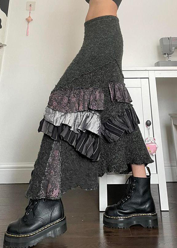 Skirts Original Summer Patchwork Ruffled Asymmetrical Grey Cotton