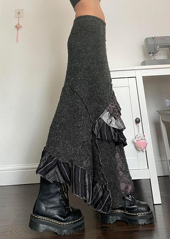 Skirts Original Summer Patchwork Ruffled Asymmetrical Grey Cotton