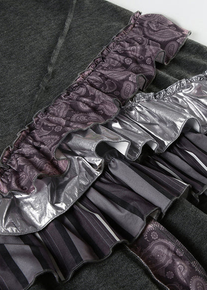 Skirts Original Summer Patchwork Ruffled Asymmetrical Grey Cotton