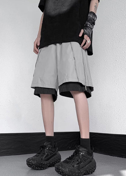 Cotton Original Grey Zippered Two Pieces Summer Shorts Men False