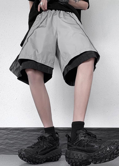 Cotton Original Grey Zippered Two Pieces Summer Shorts Men False