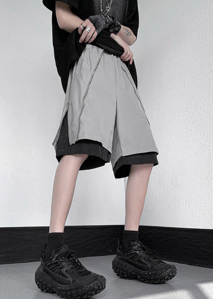 Cotton Original Grey Zippered Two Pieces Summer Shorts Men False