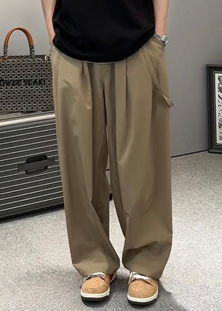 Ice Pockets Waist Silk Khaki Elastic Original Men Wide Pants Leg