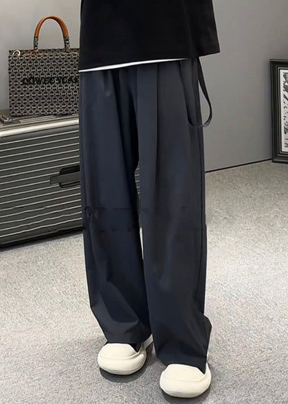 Ice Pockets Waist Silk Khaki Elastic Original Men Wide Pants Leg