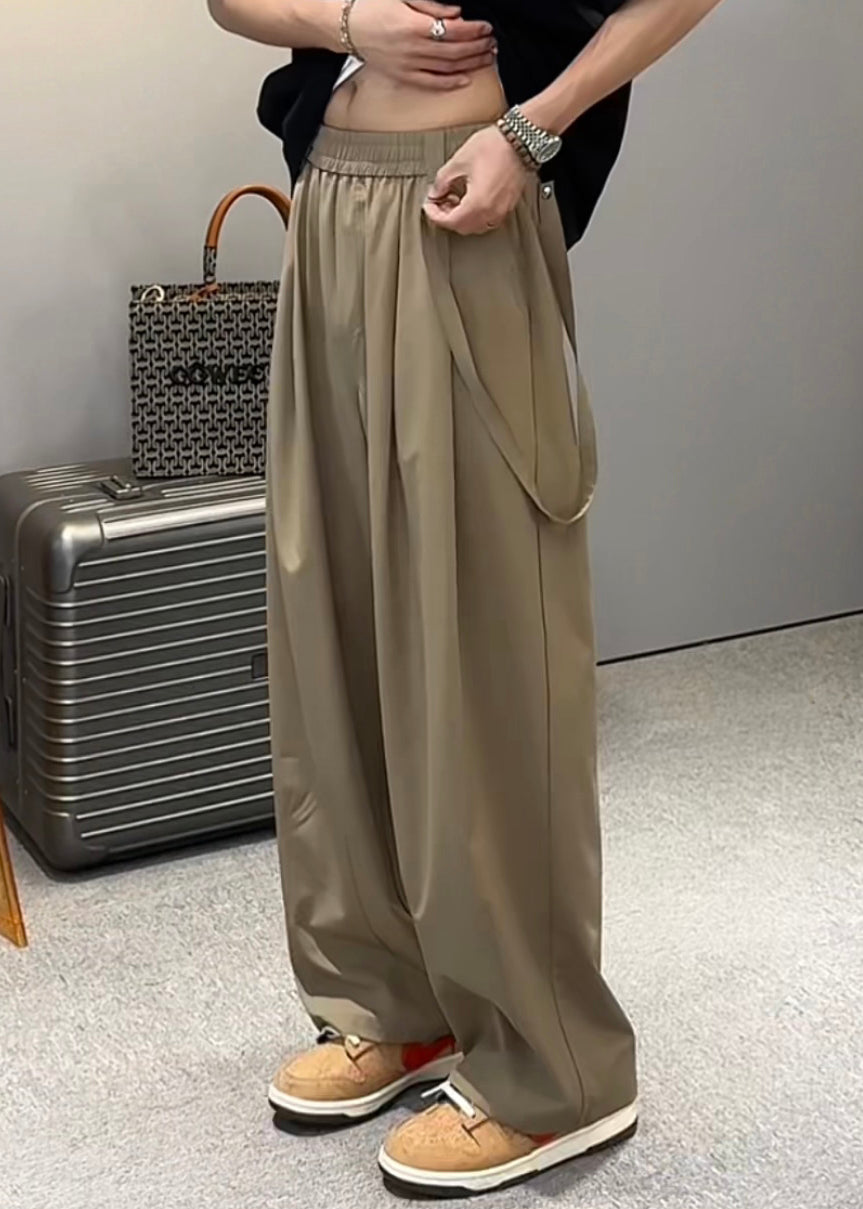 Ice Pockets Waist Silk Khaki Elastic Original Men Wide Pants Leg
