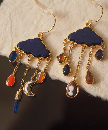 Overgild Drop Tassel Copper Moon Original Earrings Cloud Navy