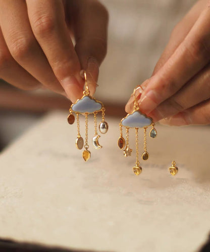 Overgild Drop Tassel Copper Moon Original Earrings Cloud Navy