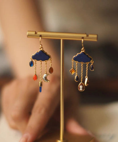 Overgild Drop Tassel Copper Moon Original Earrings Cloud Navy