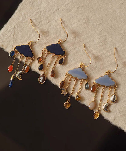 Overgild Drop Tassel Copper Moon Original Earrings Cloud Navy