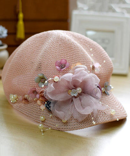 Original Weaving Hat Flower Grass New Breathable Pearl Pink