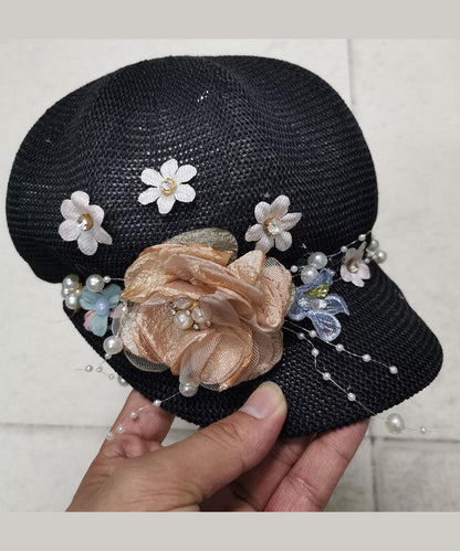 Original Weaving Hat Flower Grass New Breathable Pearl Pink