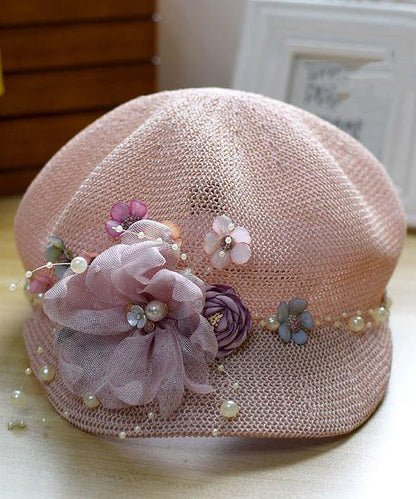 Original Weaving Hat Flower Grass New Breathable Pearl Pink
