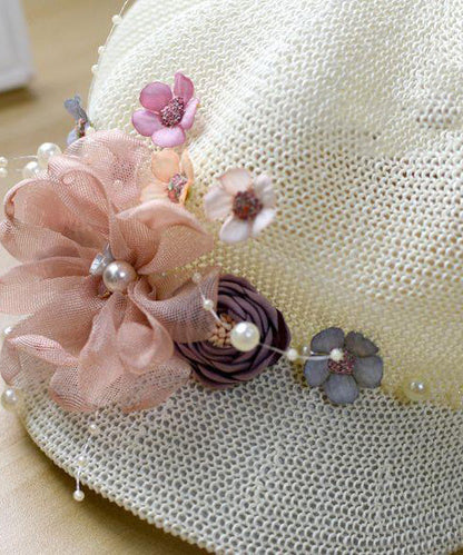 Original Weaving Hat Flower Grass New Breathable Pearl Pink