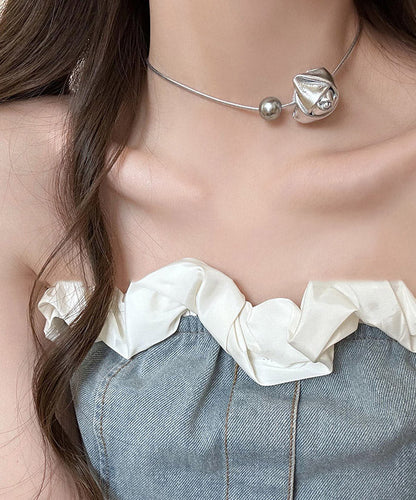 Original Silk Stainless Steel PU Pearl Rose Pendant Necklace YA028