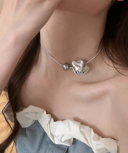 Original Silk Stainless Steel PU Pearl Rose Pendant Necklace YA028