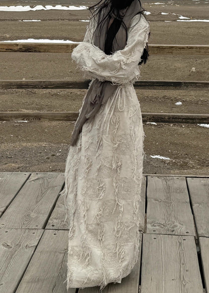 Original Neck Cardigan Lace Up Cotton Long V Tasseled Fall