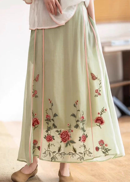 White Elastic Pockets Skirt Embroidered Waist Original Cotton