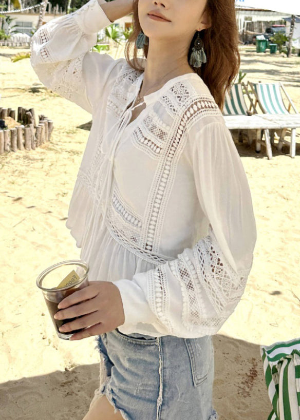 Hollow Original Fall Up Out Lace Cotton White Shirt