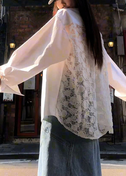 Collar Button Patchwork Peter Original Lace White Shirt Pan