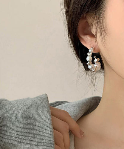 Sterling Hoop White Earrings Silver Original Pearl Broken