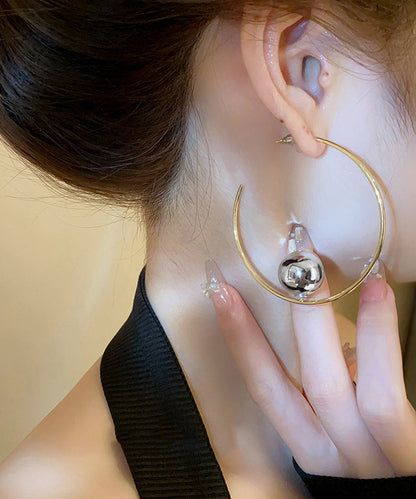 Oversize Gold Copper Allouy Metal Hoop Earrings QQ038