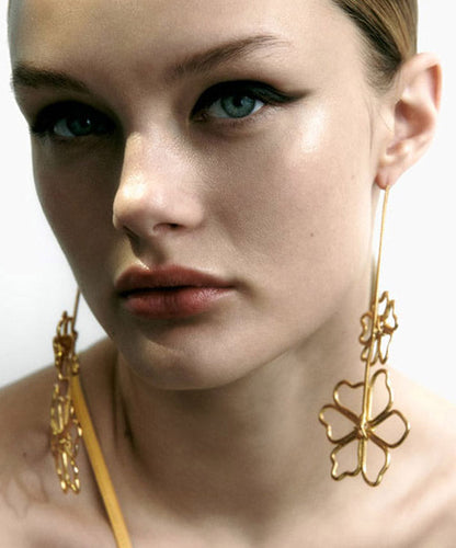 Oversize Gold Metal Alloy Floral Hollow Out Drop Earrings YA030