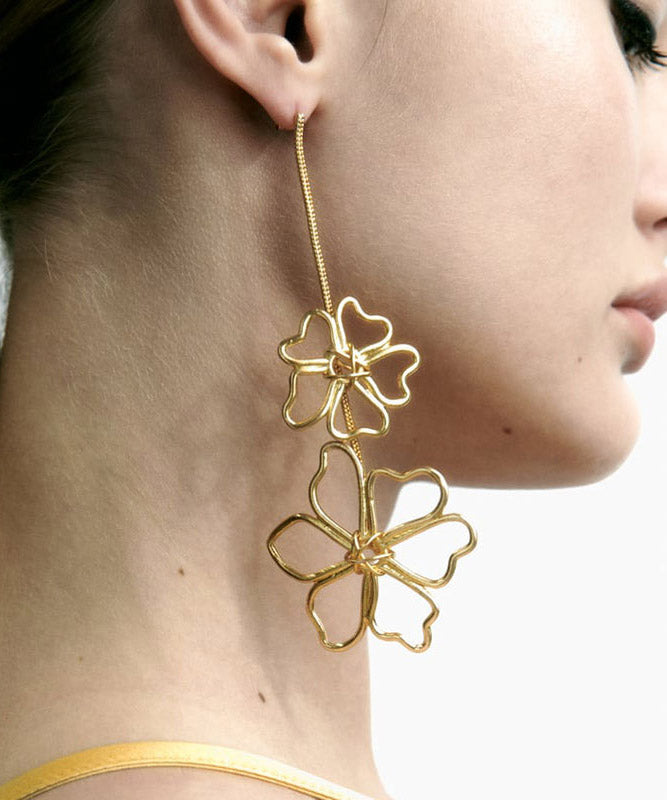 Oversize Gold Metal Alloy Floral Hollow Out Drop Earrings YA030