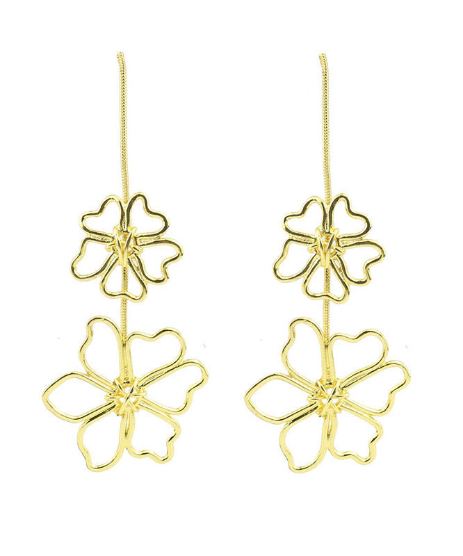 Oversize Gold Metal Alloy Floral Hollow Out Drop Earrings YA030