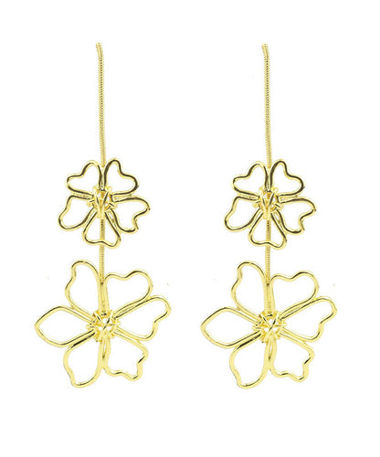 Oversize Gold Metal Alloy Floral Hollow Out Drop Earrings YA030