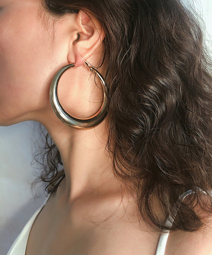 Earrings Oversize Metal Oval Alloy Hoop Gold