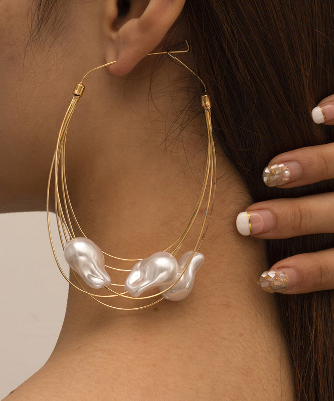 Oversize Gold Multiple Layers Metal Pearl Hoop Earrings ZZ008