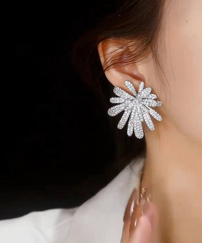 Copper Earrings Stud Oversize Fireworks Zircon Silk