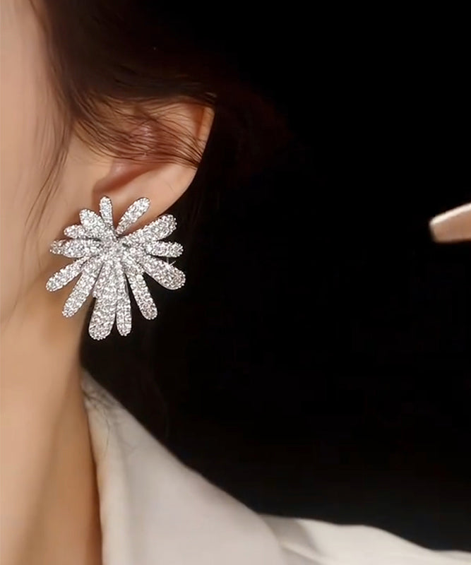 Copper Earrings Stud Oversize Fireworks Zircon Silk