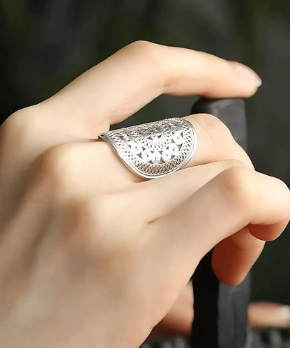 Oversize Silk Sterling Silver Hollowed Out Rings TX019