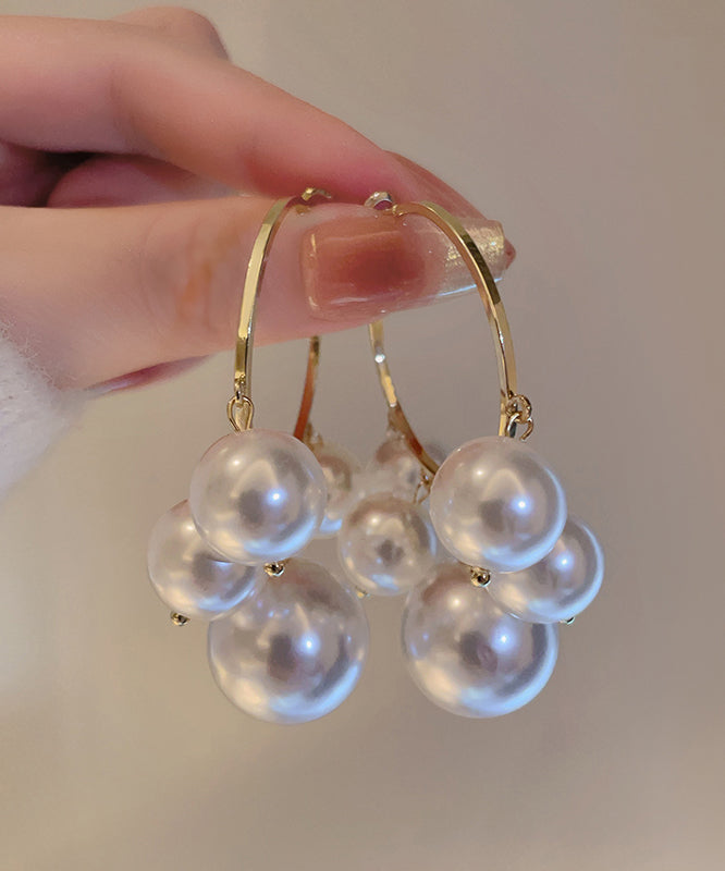 Oversize White Metal Alloy Pearl Hoop Earrings TX004