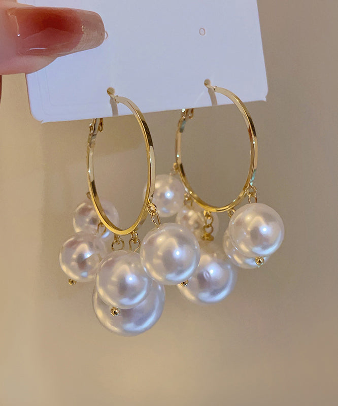 Oversize White Metal Alloy Pearl Hoop Earrings TX004