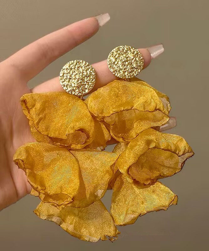 Oversize Alloy Sterling Yellow PetalTassel Chiffon Silver Drop