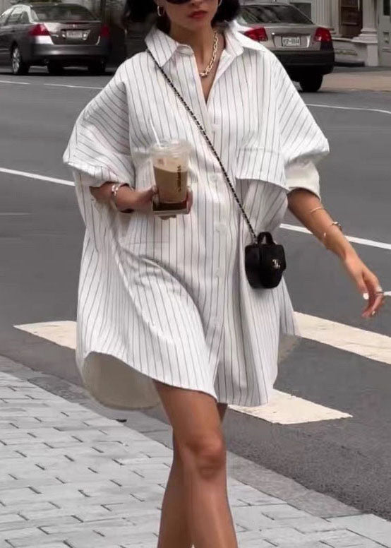 Oversized White Peter Pan Collar Striped Cotton Shirts Spring TL032