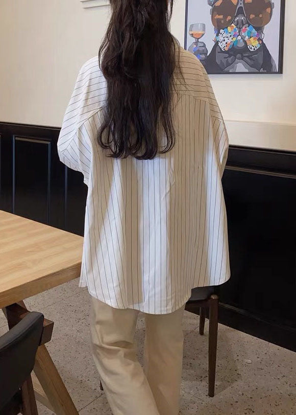 Oversized White Peter Pan Collar Striped Cotton Shirts Spring TL032