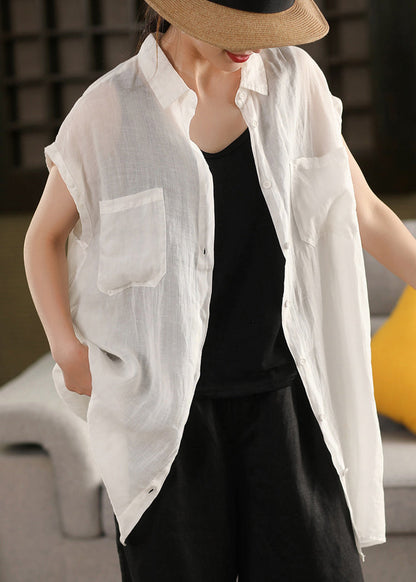 Button Summer Cotton Pink Solid Shirt Pan Peter Pockets Collar