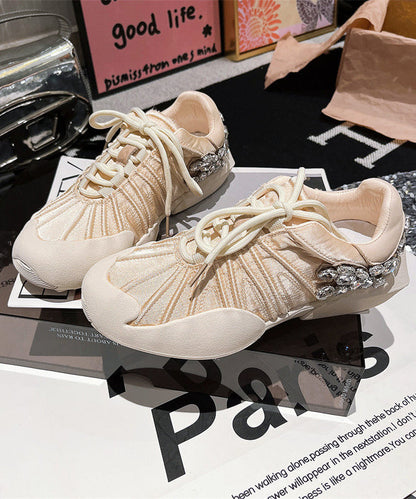 Flat Lace Pink Women Splicing Canvas Zircon Shoes Up For